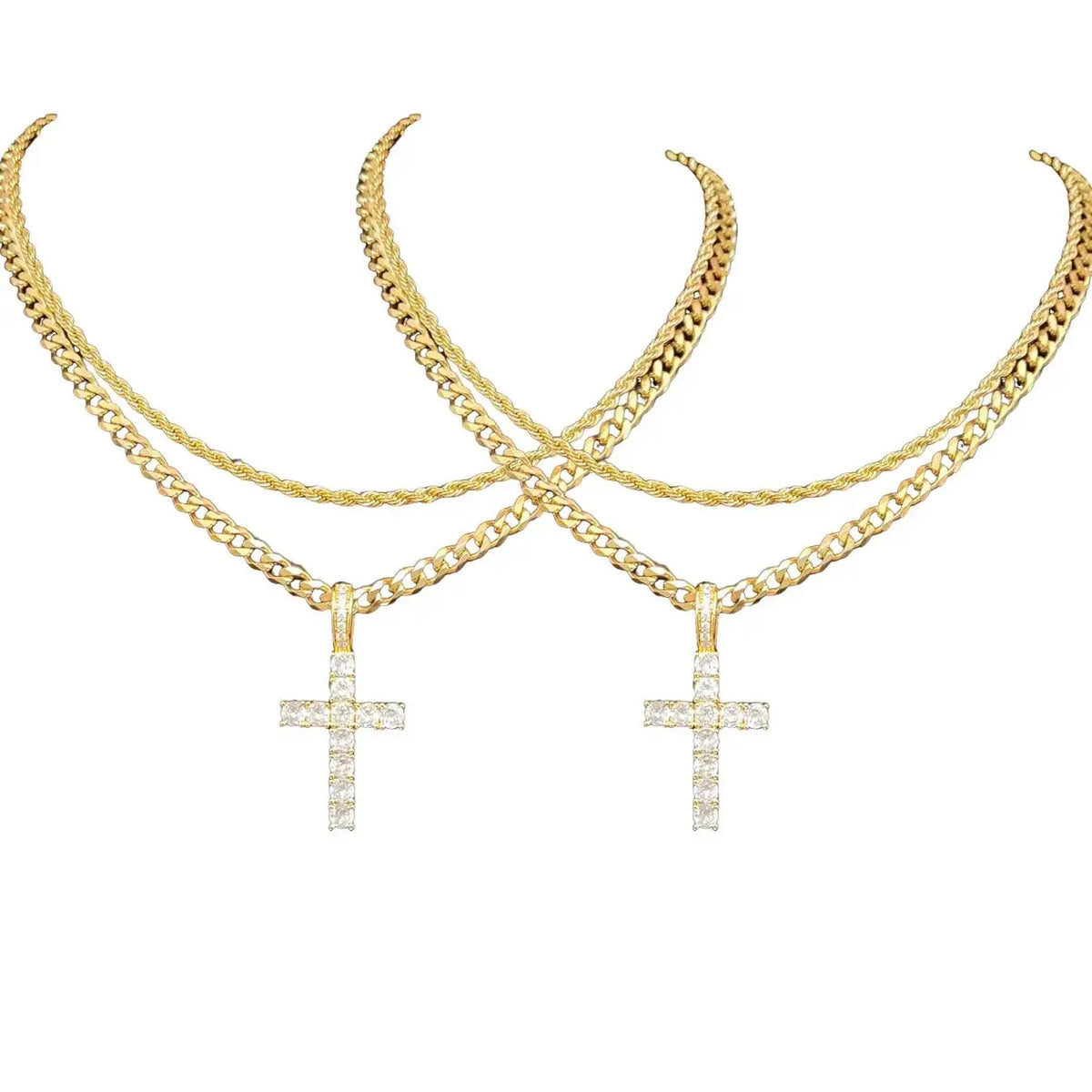 Hip Hop Twist Chain Necklace & Rhinestone Cross Pendant Necklace for Daily Decoration, Stainless Steel Jewelry for Men & Women, Classic Jewelry for Gift