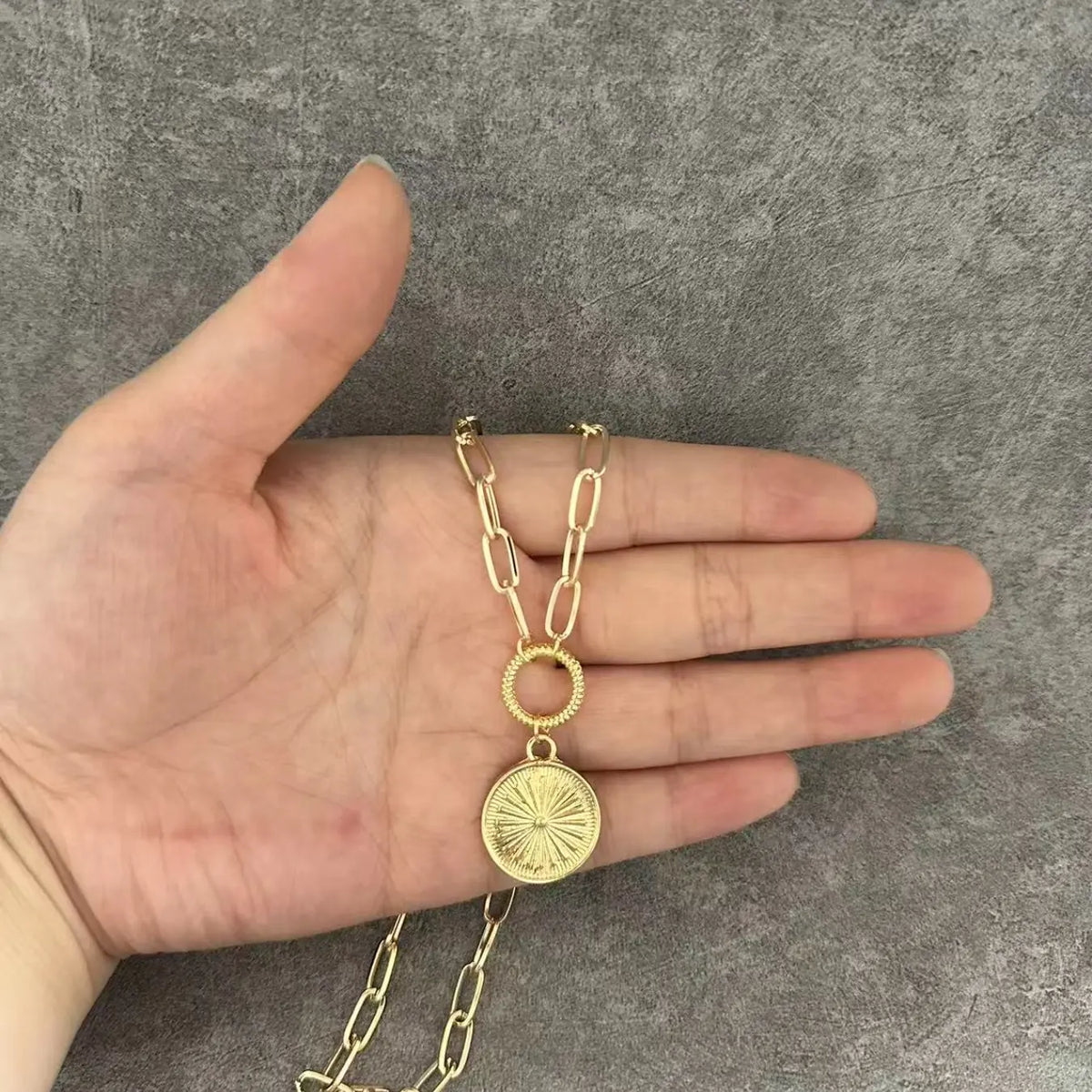 Boho Sunburst Medallion Necklace | Golden Paperclip Chain | Perfect Gift for Her，Alloy material Necklace, Jewelry Gift for Her Mother's Day, Anniversary Gift Gift From A Best Friend, Boho Style Necklace
