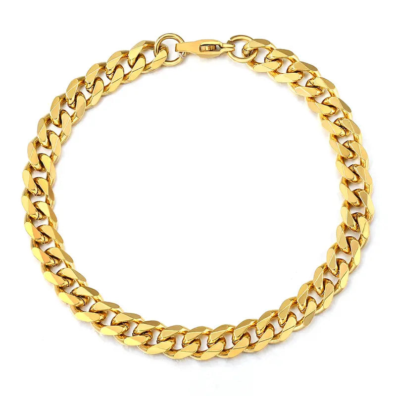 Gold Plated Stainless Steel Cuban Link Chain Bracelet 3/5/7/9/11MM Width 7/8/9/10/11" Length Unisex Jewelry Gift for Birthday Christmas Boyfriend
