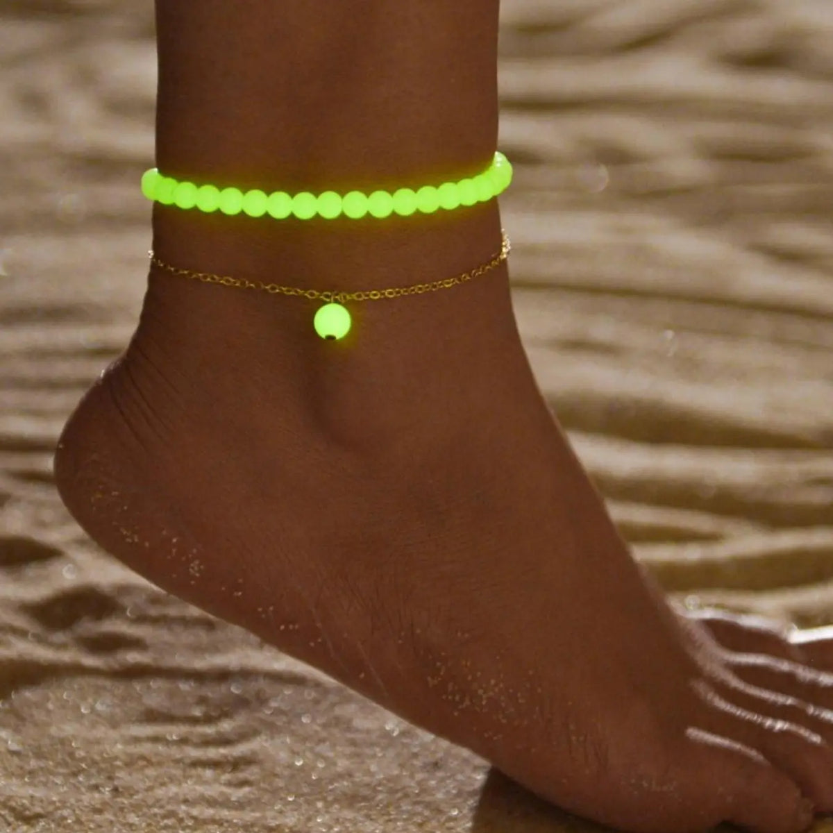 New Trend Creative Glow in The Dark Design Beaded Anklet, 2counts Fashionable Jewelry for Women & Girls, Party, Daily Jewelry Accessories for Birthday Gift, Dainty Layered Anklet
