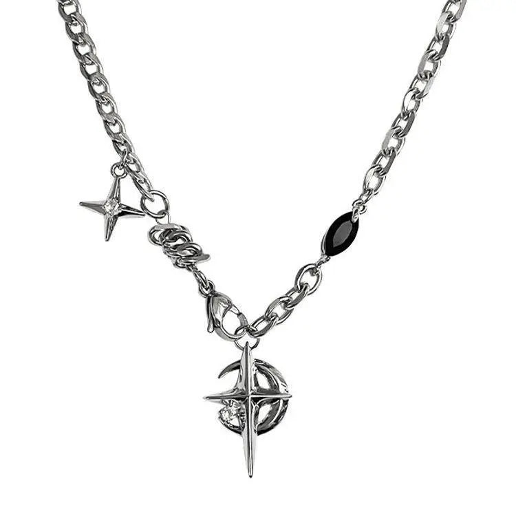 Men's Non-Tarnish Stainless Steel Mid-Chest Black Star Pendant Clavicle Chain - Costume Jewelry Necklace, Daily Versatile Chain, Alternative Style Necklaces, Casual Accessory, Gift Box Included, Unique Cool Mens Gifts