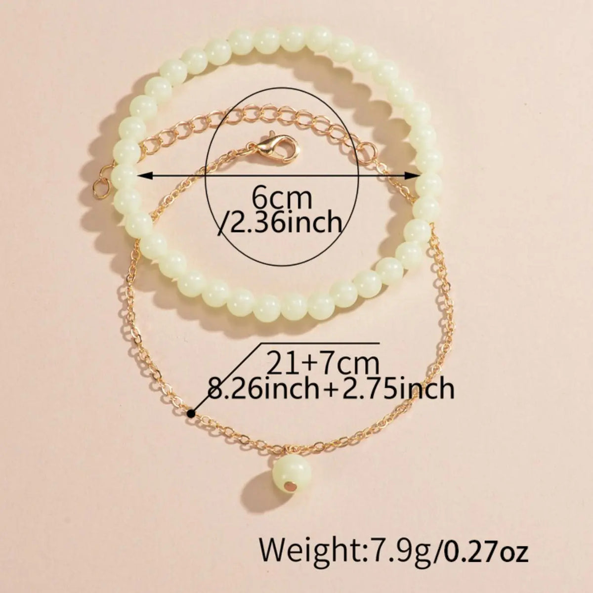 New Trend Creative Glow in The Dark Design Beaded Anklet, 2counts Fashionable Jewelry for Women & Girls, Party, Daily Jewelry Accessories for Birthday Gift, Dainty Layered Anklet