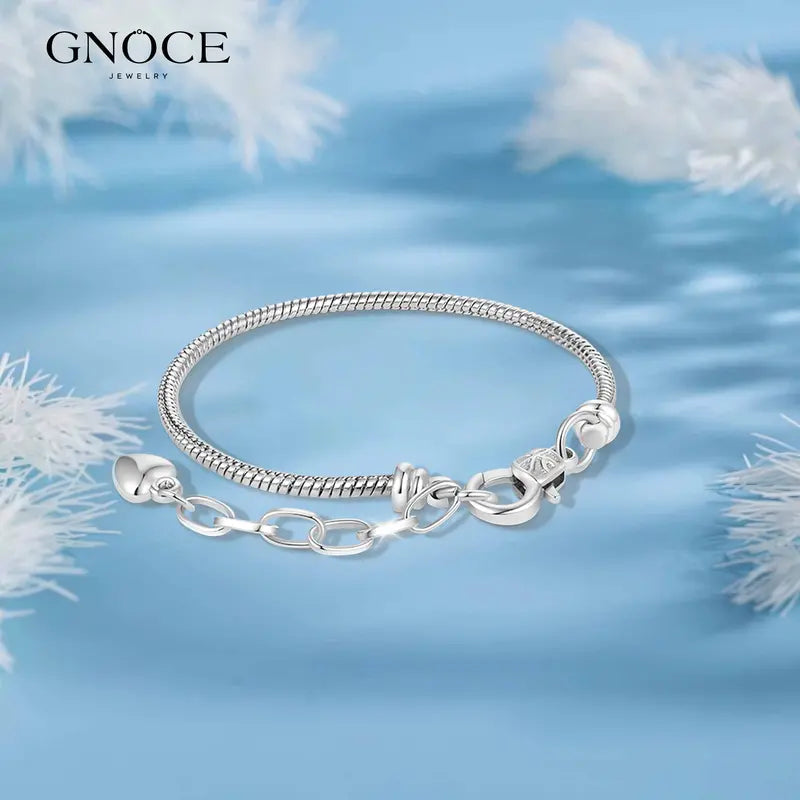 GNOCE Heart Shaped Adjustable Bolo Bracelet - Stainless Steel Snake Chain with Lobster Clasp, Extender, Allergy-Safe Metal for DIY Charm Ready Jewelry Making, Easy Daily Wear Jewelry Bracelet
