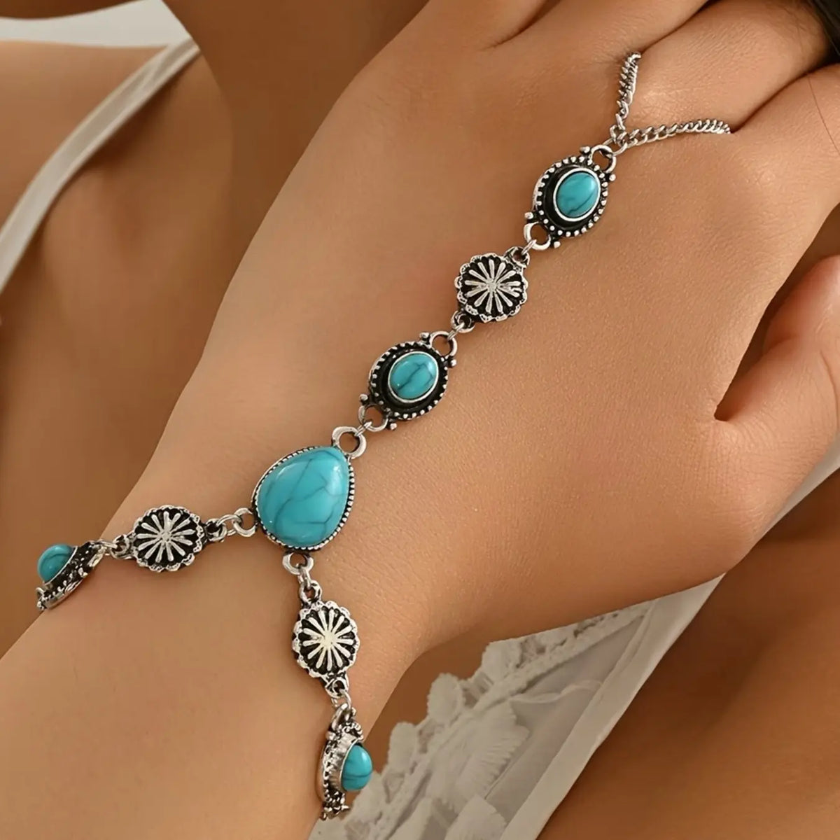 Women's Vintage Ethnic Style Bracelet, Elegant Jewelry Bracelet, Boho Style Bracelet, High Quality Bracelet, Summer Bohemian Design, Zinc Alloy Material, Geometric & Water Drop Patterns, Metal Finish, Bohemian Bracelets