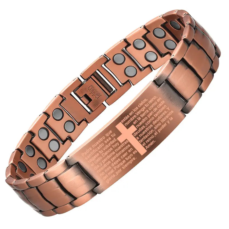 Men's 99.99% Pure Copper Energy Magnetic Bracelet - Adjustable Cross Design with Ultra-Strength Magnets, High Quality Men's Accessories, Unique Guys Gifts for Father's Day