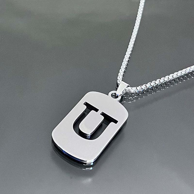 Men's Cool Stainless Steel Customized Initial Fashion Necklace - Hip Hop Geometric A-Z Alphabet Jewelry, Unisex Friendship Accessory, Birthday Gift for Him, Friendship Jewelry