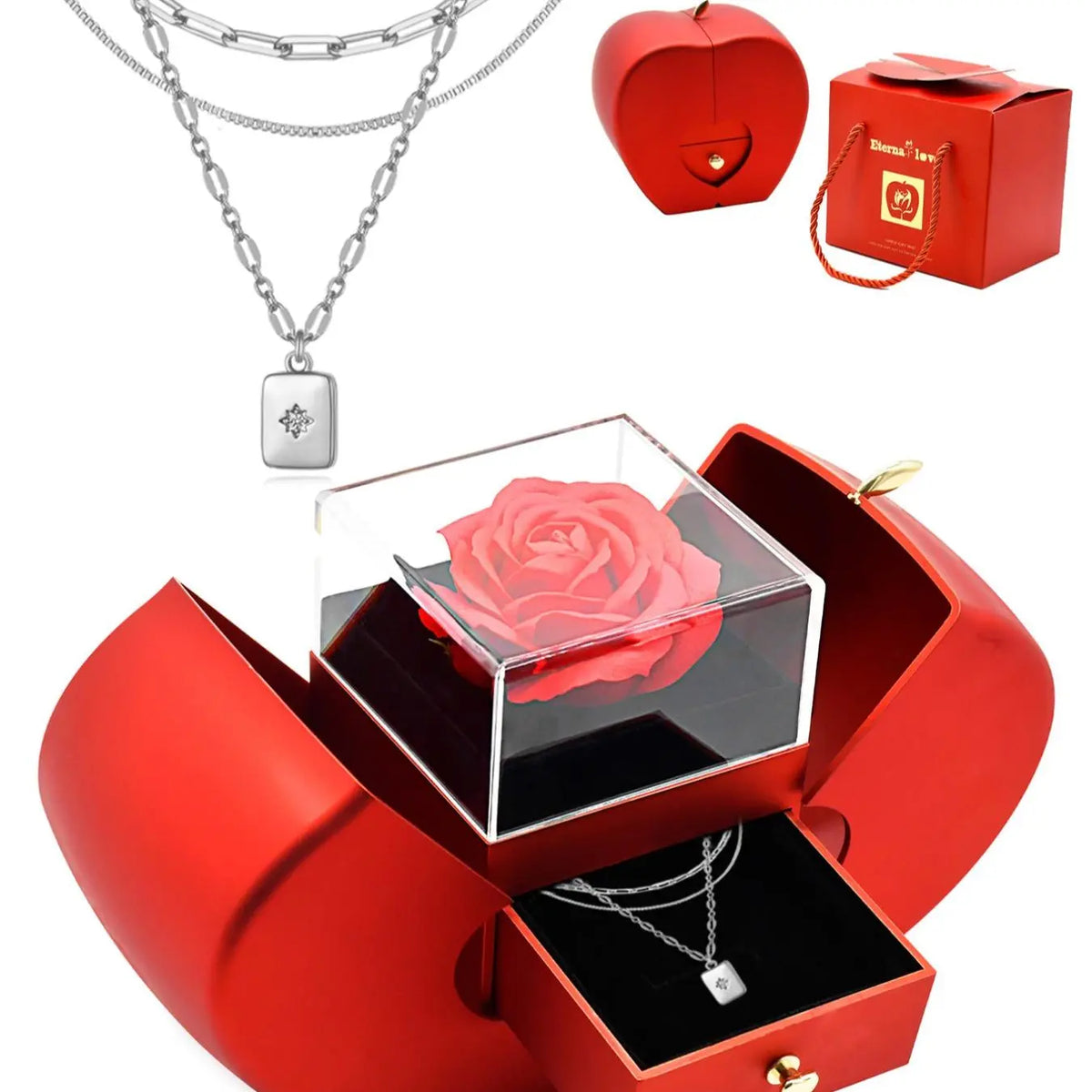 3 Piece Trendy Grid Paperclip Box Chain Necklace Set, Trendy Jewelry, Minimalist Rectangle Pendant with Sparkling Star Artificial Zircon