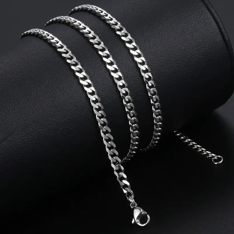 3/5/7/9/11mm Men's Silver Color Necklace Stainless Steel Cuban Link Chain For Mens Womens Basic Chokers 18-30inch Valentine Birthday Gift