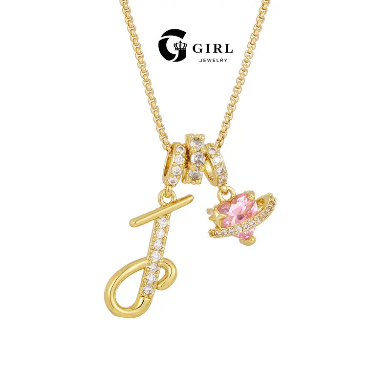 GGIRL Dopamine Alphabet Initial Necklace - 26 English Letter Pendants, Pink Holiday Heart Design, Colorful Initial Necklaces, Fashionable Accessory, Cute Girly Trendy Teen Gifts