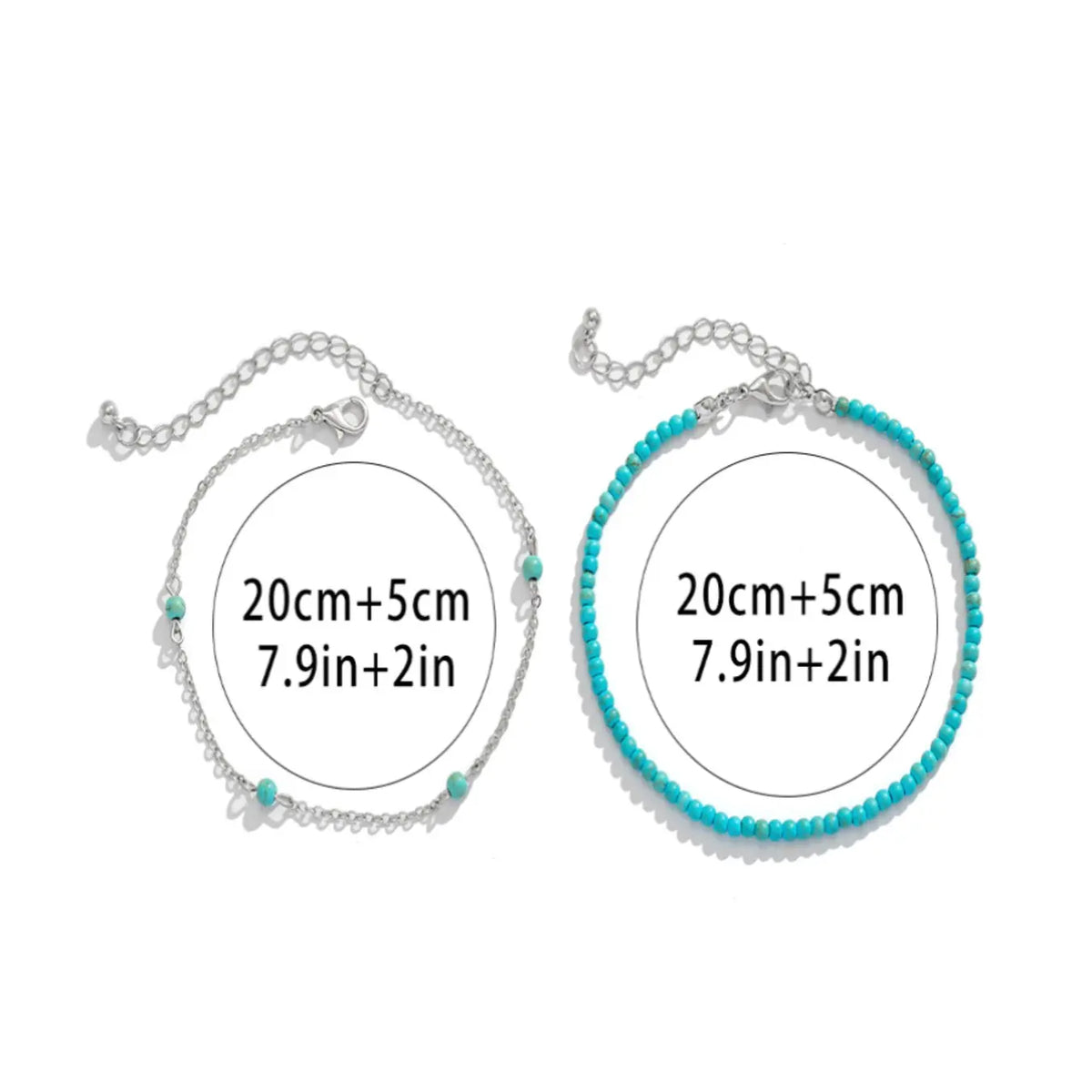 Bohemian Multi-Layer Beaded Turquoise Anklet Set, Summer Beach Style Casual Ankle Bracelets, Beach Anklets, Boho Anklet, Boho Style Jewelry, Iron Material, All Seasons