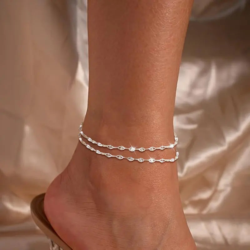 Loyalove 14K Gold Plated Dainty Layered Ankle Bracelets for Women, Waterproof Gold Link Chain Anklets Non Tarnish Set Pack Summer Beach Jewelry Gift