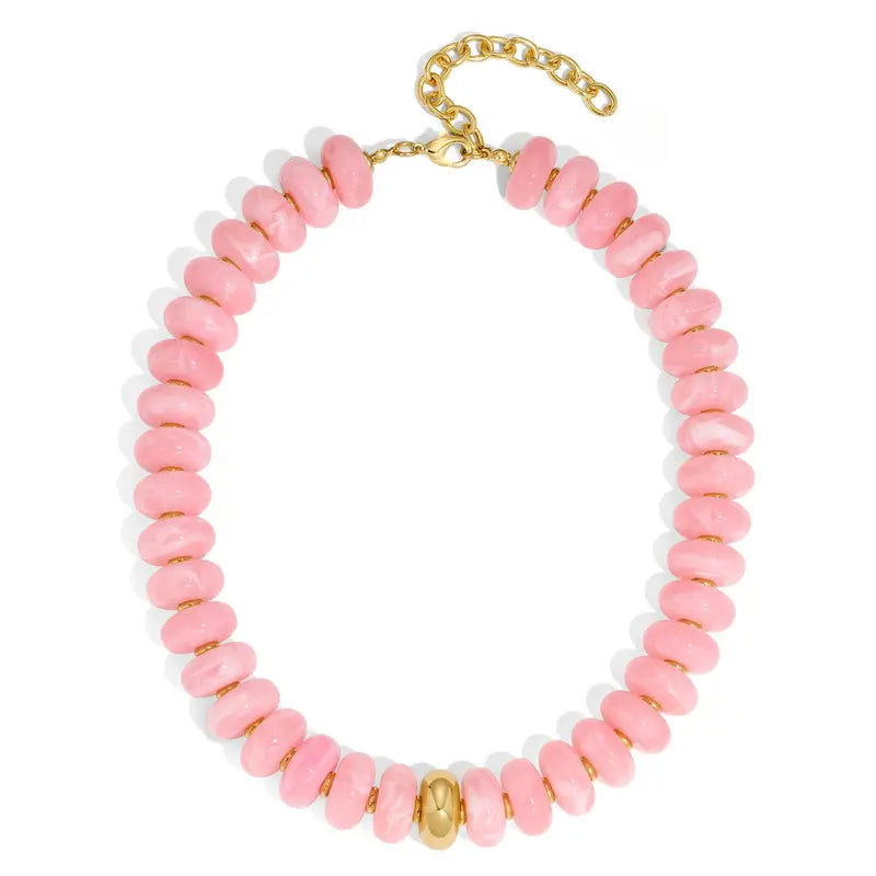 Women's Chunky Beaded Choker Necklace - Adjustable Length Boho Style Jewelry, Multicolor Beads with Gold Accent, Beach to Daily Summer Vacation Accessory (Sports & Outdoor Fashion Addition), Adjustable Length Necklace