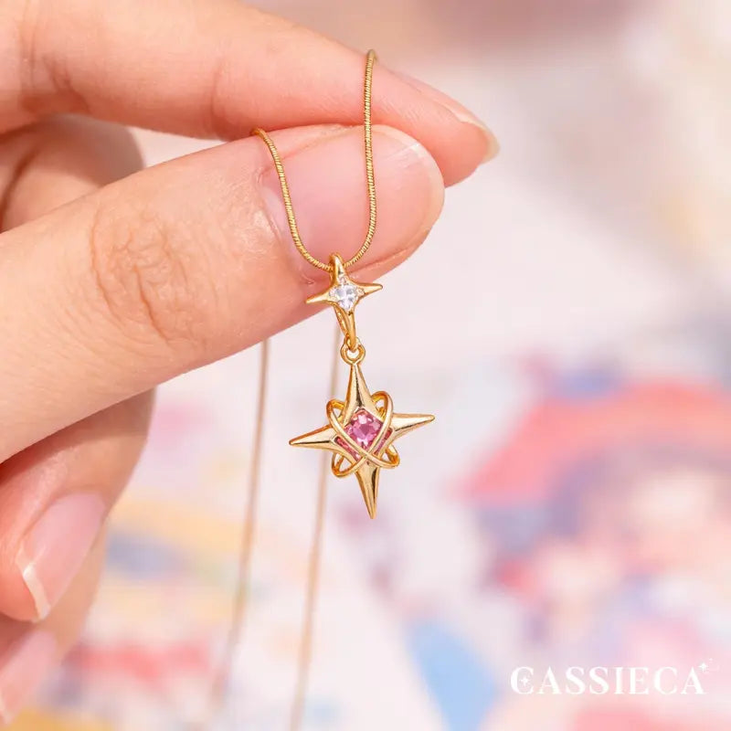 CASSIECA Pointed Star Cross Pendant Stainless Steel Necklace 40cm Long Clavicle Chain, Dainty Non Tarnish Luxury Jewelry with Cubic Zirconia, Retro Style Daily Wear Accessories, Ideal Gifts for Women, Stainless Steel Necklaces Sohochic