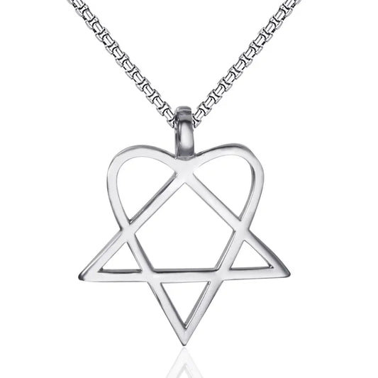 Men's Stainless Steel Heartagram Pendant Chain Necklace - Unisex Silver Star Heart Statement Jewelry, Cool Unique Adult Gifts, Anniversary Accessories for Women, Fashion Chains