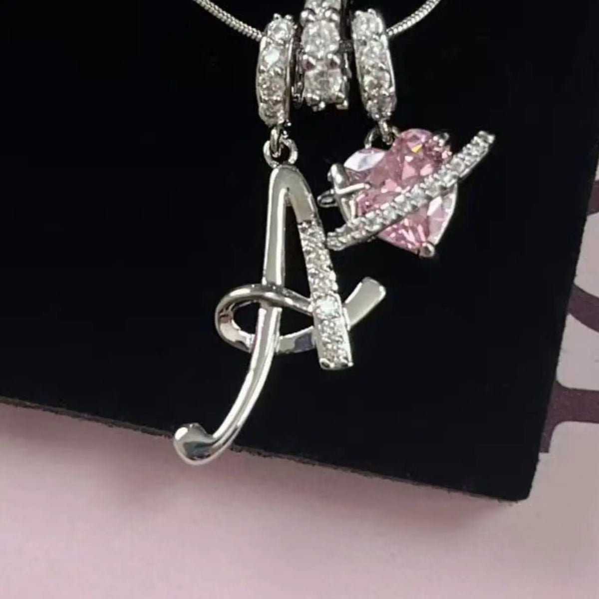 Women's Snake Chain CZ Initial Necklace with Heart Zirconia Pendant, Adjustable Length Letter A-Z Initial Personalized Jewelry Gift for Her
