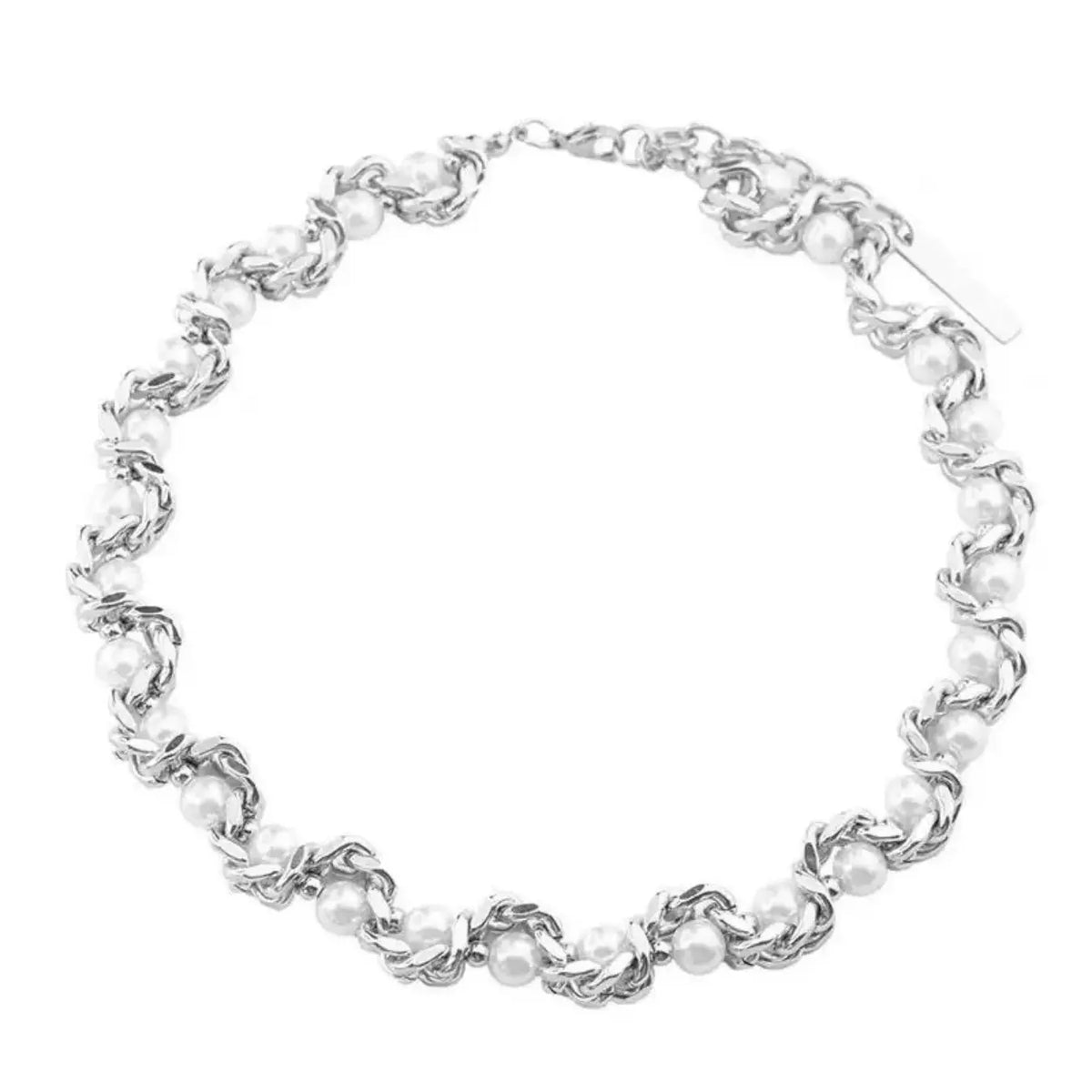 Men's Hip Hop Style Imitation Pearl Stainless Steel Necklace, Casual Street Fashion Cool Accessories Jewelry, Unique Design for Daily Wear, Casual Trendy Jewelry, Fashionable Accessory, Necklace Chain, Cuban Link Chain Necklace