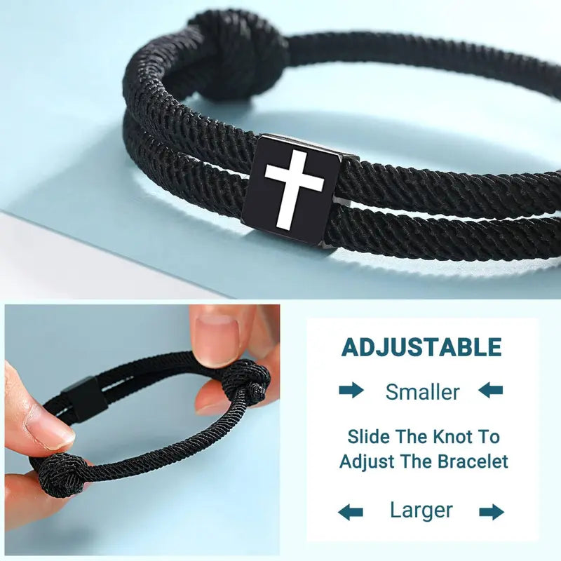 Sicbumi Adjustable Braided Rope Cross Bracelet - Christian Religious Cross Bracelets & Bangles, Adjustable Cuff, Men's Accessories, BFF Wristband, Easter Baptism Unique Gifts for Man, Gifts for Boyfriends