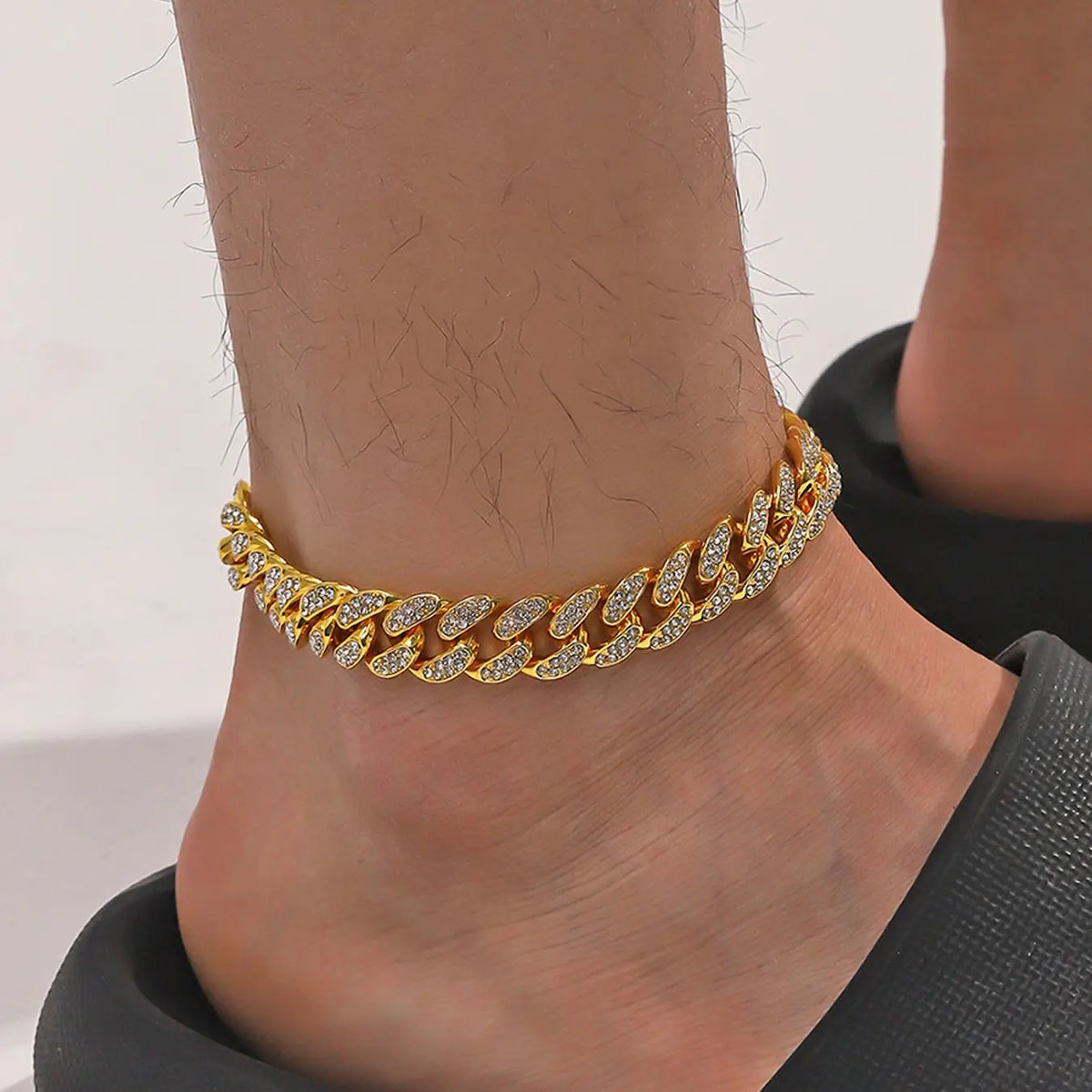Gold Anklets for Women Waterproof Design Rhinestone Accents Ankle Bracelet Cuban Link Chain Diamond Anklet Foot Jewelry Beach Jewelry for Women Men Unisex Appeal Fashionable Accessory Trendy Fashionable Accessories