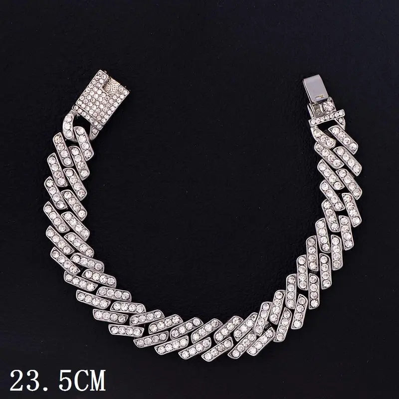 Women's Synthetic Chunky Cuban Chain Link Anklet - Iced Out Rhinestone Gems Anklet, Trendy Jewelry, Luxury Beach Barefoot Costume Accessory, Jewelry for Women