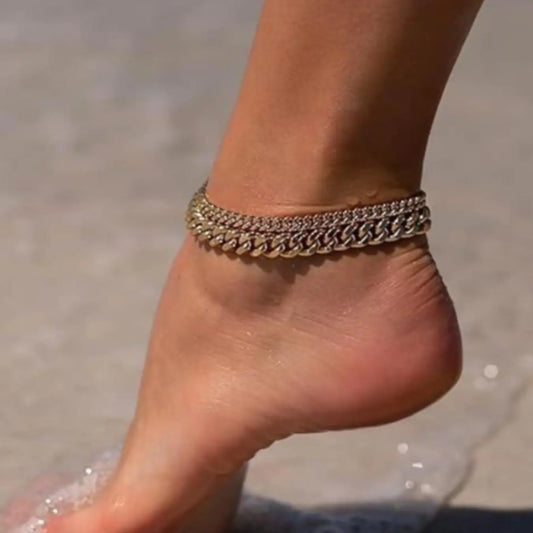 Chunky Cuban Link Chain Boho Anklet for Women Waterproof Adjustable Length 8.5+2 Inch Fashion Chic Accessories Boho Style Jewelry Trendy Layered Anklet Set Jewelry Gift