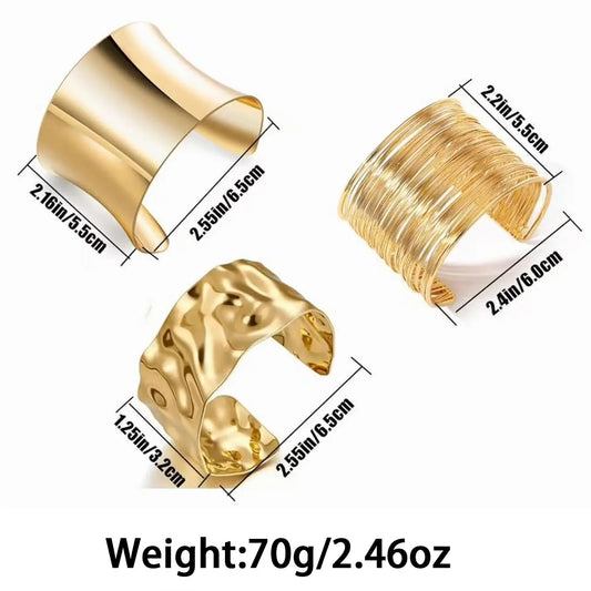 3pcs Chunky Cuff Bohemian Bracelets for Women, Irregular Minimalist Bangle Set, Open Wide Punk Jewelry for Upper Arm, Stackable Bracelets, Fashionable Chunky Bangles, Fashionable Jewelry Accessories, Stacked Bracelets