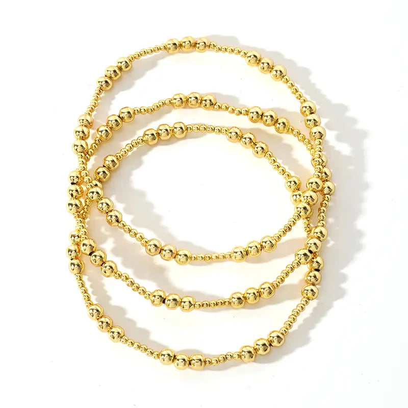 SHINUS BOHO Women's 3PCS Gold Beaded Bracelet Stack - Adjustable Stretch, Non-Tarnish, Tarnish-Proof, Waterproof, Daily Fashion Accessory, Trendy Gift for Women, Beaded Bracelets, Non Tarnish Jewelry