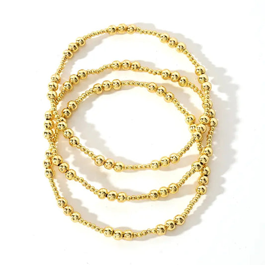 SHINUS BOHO Women's 3PCS Gold Beaded Bracelet Stack - Adjustable Stretch, Non-Tarnish, Tarnish-Proof, Waterproof, Daily Fashion Accessory, Trendy Gift for Women, Beaded Bracelets, Non Tarnish Jewelry