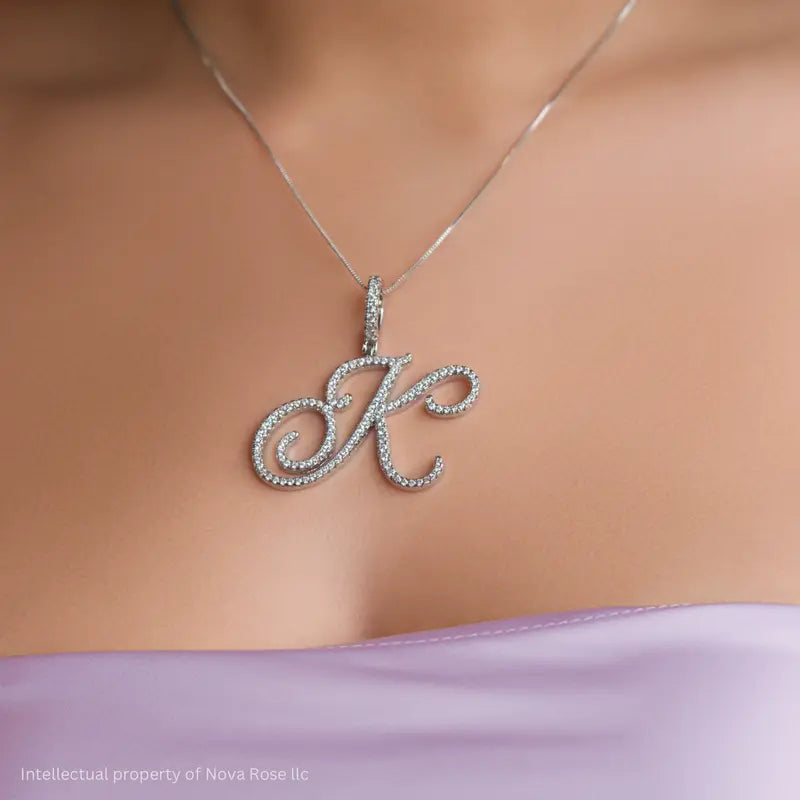 Nova Rose Custom Script Initial Necklace - Personalized Initial Necklace Pendant Jewelry Durable Brass