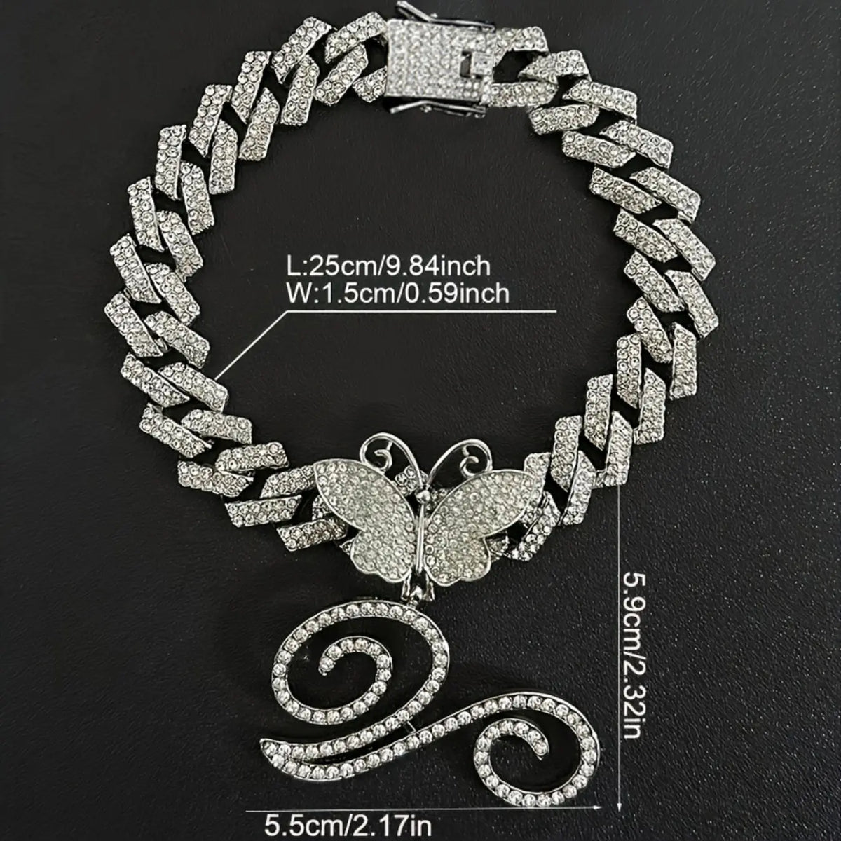 Water Drill Butterfly 26 Letter Pendant Cuban Anklet, Boho Anklet, Elegant Accessory, Unique Women's High Heel Party Jewelry, Evening Event Foot Bracelet