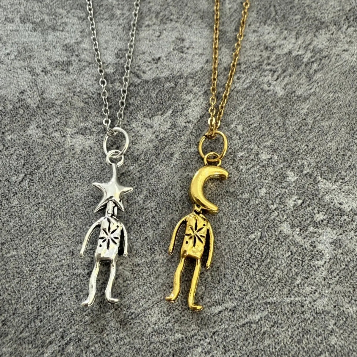 Minimalist Gold and Silvery Star Boy Pendant Necklace - Dainty Cute Figure Charm Choker for Daily Casual Outfits Daily Vacation Couple's Gift Minimalist Chain Cute Doll Pendant Stainless Steel Necklaces Casual Style Necklaces Fashion Minimalist Necklace