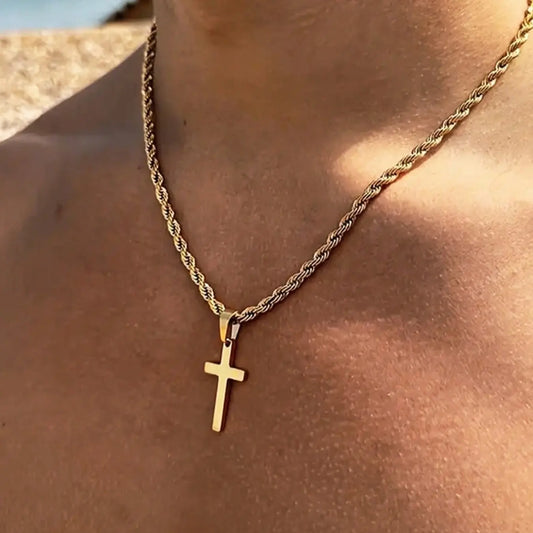 Men's Stainless Steel Cross Pendant Necklace, Fashion Jewelry for Party & Daily Wear, Trendy All-match Exquisite Birthday Gift, Cross Design Necklace, Cross Necklaces