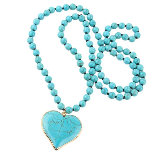 Women's Boho Vintage Turquoise Stone Fashion Necklace - 86-88cm Long Layered Chain, Allergy-Safe Blue Jeweled Pendant, Handmade Coastal Artistic Statement Costume Jewelry, Festival Beach Gift