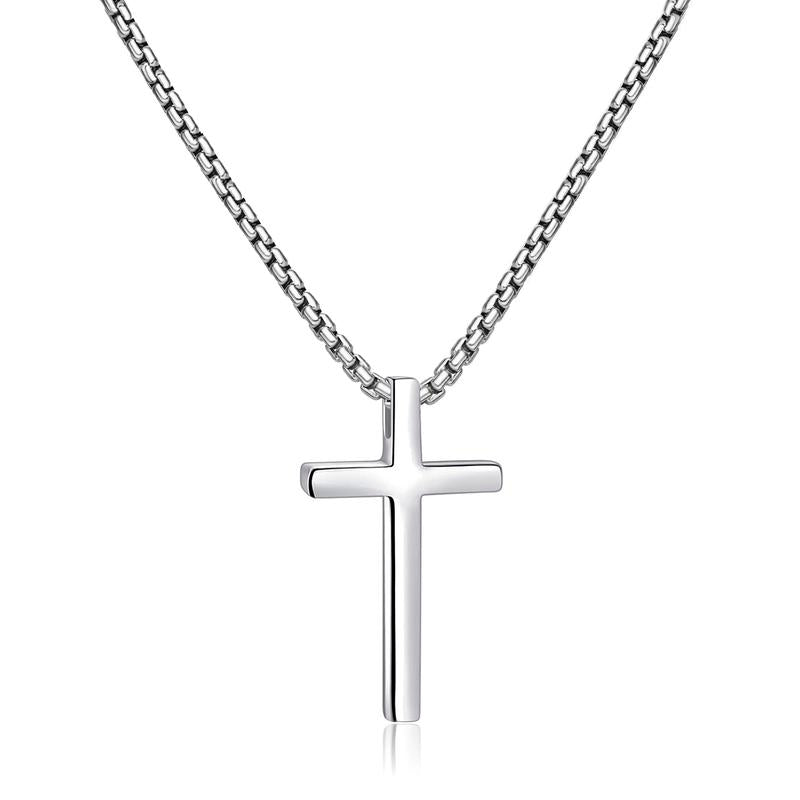 【Father's Day Gifts】Silver/Gold/ Black Cross Necklace for Men and Women, Cross Pendant Necklace and 2.5mm Cross Chain for Men 16-24 Inch Religious Jewelry