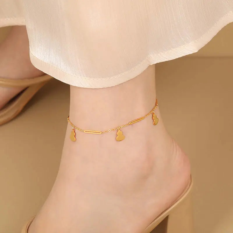 [Holiday Gift Limited-Time Event] Women's Niche Simple Temperament Gourd Anklet - Fashionable Personalized High-End Artificial Gemstone Foot Ornament Charm, Jewelry Accessory