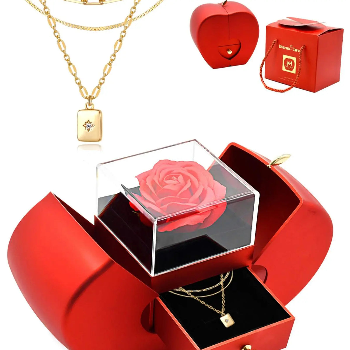 3 Piece Trendy Grid Paperclip Box Chain Necklace Set, Trendy Jewelry, Minimalist Rectangle Pendant with Sparkling Star Artificial Zircon