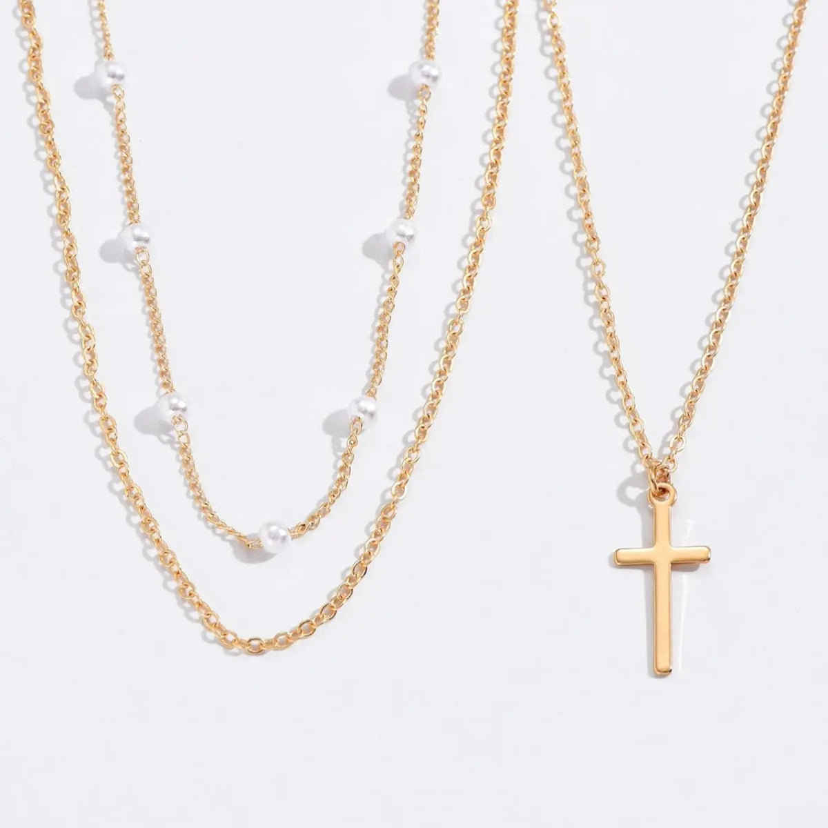 2pcs/set Women's Cross Pendant Necklace, Stainless Steel Chain Necklace, Faux Pearls Decor Layered Necklace, Decorative Necklace, Accessories for Party, Daily Clothing Decor for Girl, Dainty Layering Jewelry, Necklace Gift