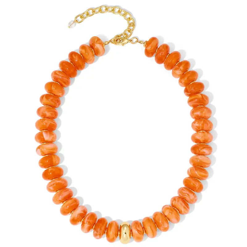 Women's Chunky Beaded Choker Necklace - Adjustable Length Boho Style Jewelry, Multicolor Beads with Gold Accent, Beach to Daily Summer Vacation Accessory (Sports & Outdoor Fashion Addition), Adjustable Length Necklace