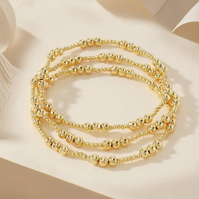 SHINUS BOHO Women's 3PCS Gold Beaded Bracelet Stack - Adjustable Stretch, Non-Tarnish, Tarnish-Proof, Waterproof, Daily Fashion Accessory, Trendy Gift for Women, Beaded Bracelets, Non Tarnish Jewelry