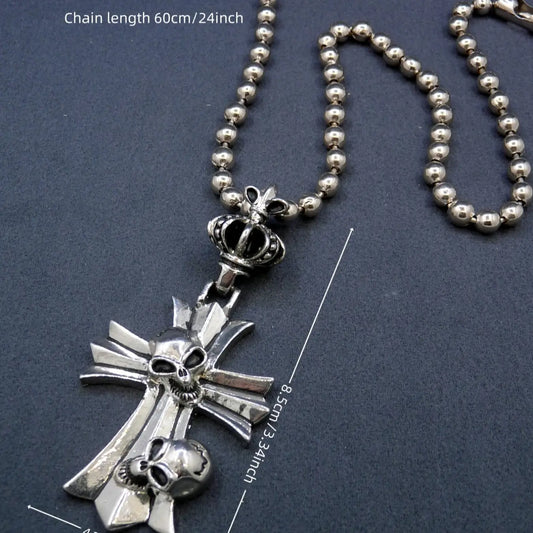 Vintage Creative Gothic Cross Skull Alloy Pendant Necklace, Costume Jewelry Necklace, Grunge Cross Necklace, Unisex Punk Style Jewelry, Perfect Halloween Accessory & Gift for Men & Women