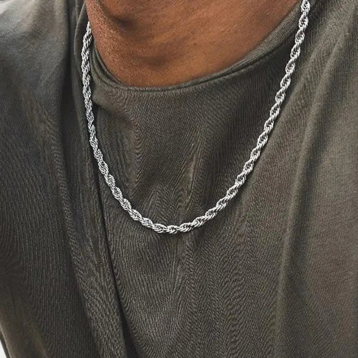Men's Simple Plain Color Rope Chain Necklace, Stainless Steel Twisted Chain Necklace for Boyfriend, Fashion Accessories