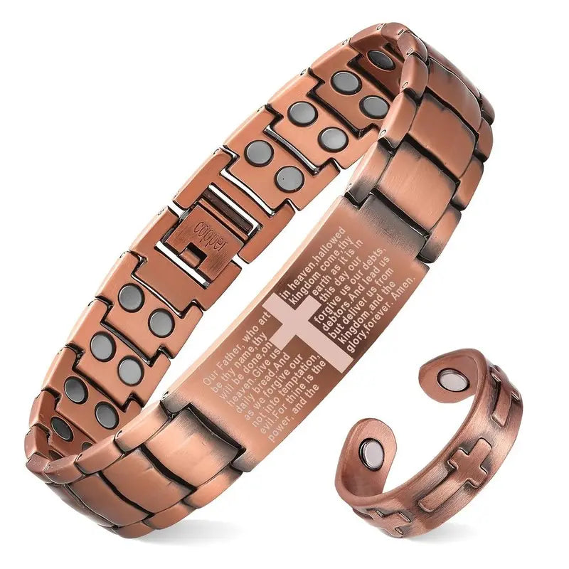 Men's 99.99% Pure Copper Energy Magnetic Bracelet - Adjustable Cross Design with Ultra-Strength Magnets, High Quality Men's Accessories, Unique Guys Gifts for Father's Day