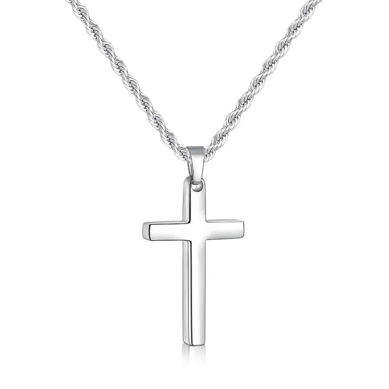 Stainless Steel Unisex Cross Necklace for Men and Women, Mens Chain Necklace with 2.5mm Rope Chain 18-26 Inches Mens Gift