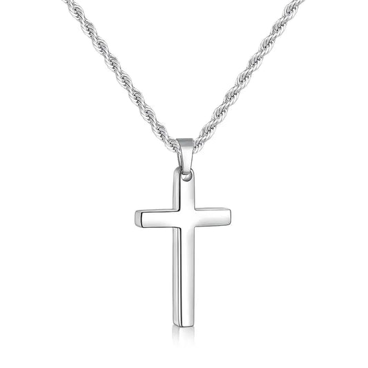 Stainless Steel Unisex Cross Necklace for Men and Women, Mens Chain Necklace with 2.5mm Rope Chain 18-26 Inches Mens Gift