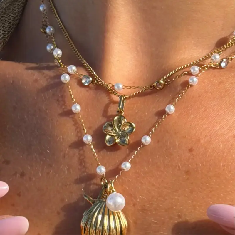 EVRY JEWELS Gold or Silver Plated Women's Hypoallergenic Hibiscus Necklace