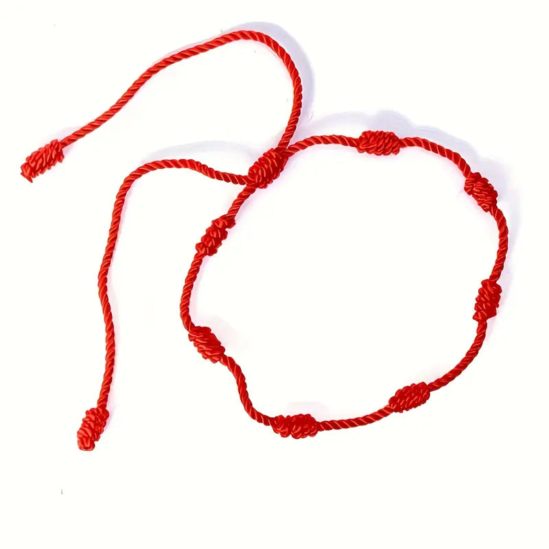 24Pcs Adjustable Red Rope Handmade 7 Knots Bracelets Classic Stackable Wristband Couples Friends Fashion Bracelets Accessory Set Red Rope Lucky Women/Men Chain Set
