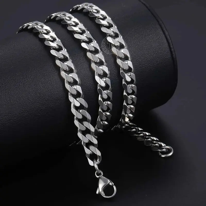 3/5/7/9/11mm Men's Silver Color Necklace Stainless Steel Cuban Link Chain For Mens Womens Basic Chokers 18-30inch Valentine Birthday Gift