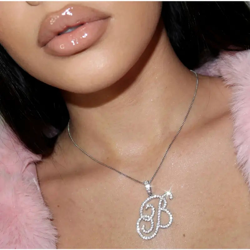Nova Rose Custom Script Initial Necklace - Personalized Initial Necklace Pendant Jewelry Durable Brass