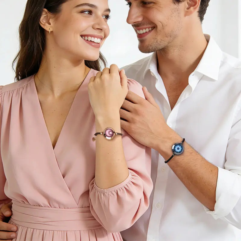 TOTWOO Sun and Moon Long Distance Touch Bracelets for Couples, Vibration & Light Up Bracelet, Women's Fashion Smart Jewelry, Gifts for Girlfriend, One-to-One Bluetooth Pairing via App