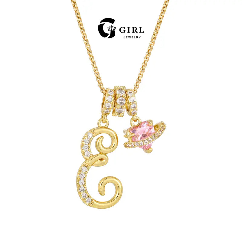 GGIRL Dopamine Alphabet Initial Necklace - 26 English Letter Pendants, Pink Holiday Heart Design, Colorful Initial Necklaces, Fashionable Accessory, Cute Girly Trendy Teen Gifts