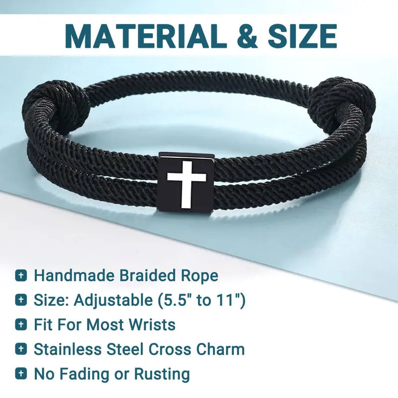 Sicbumi Adjustable Braided Rope Cross Bracelet - Christian Religious Cross Bracelets & Bangles, Adjustable Cuff, Men's Accessories, BFF Wristband, Easter Baptism Unique Gifts for Man, Gifts for Boyfriends
